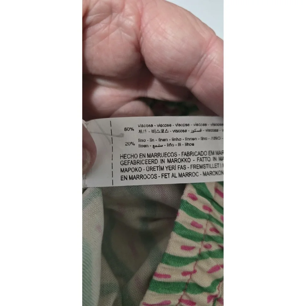 ZARA Graffiti Linen Blend Pants S Boho Festival Summer Flare Multicolor‎ NWOT